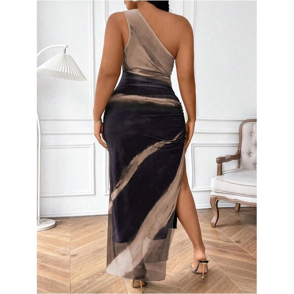 Plus Size Women's Tie Dye Sleeveless Maxi Dress with Slit Mesh Style - Picture 2 of 6